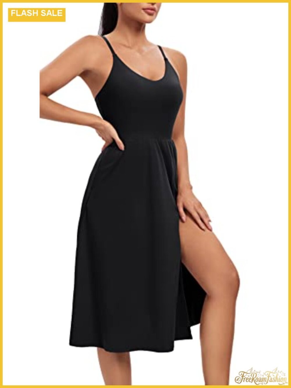 Athletic Dress with Built-In Shorts & Bra Adjustable Straps Midi Tennis Golf